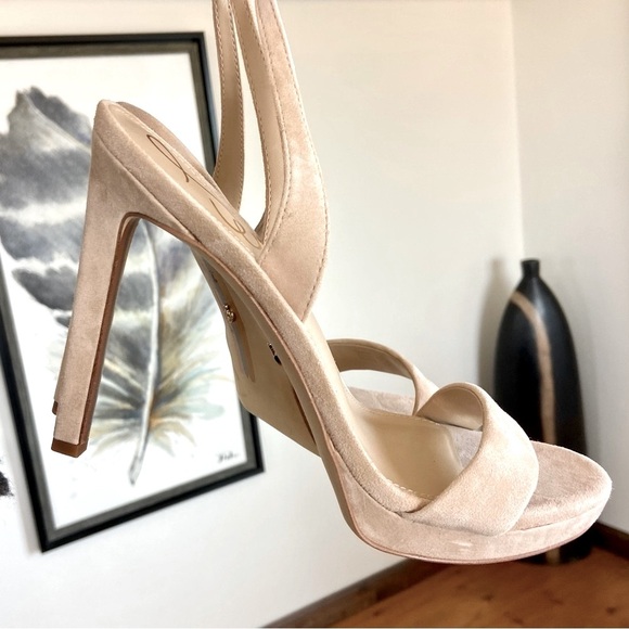 Sam Edelman Cream Suede Stiletto Heels with Ankle Strap - Picture 10 of 14